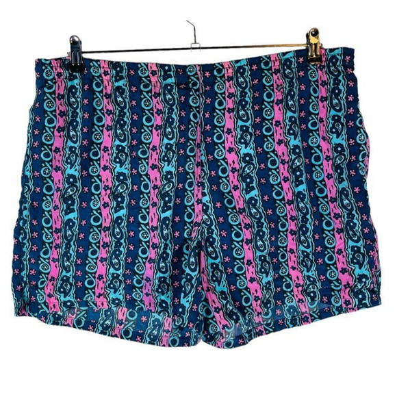 Winners Men Sz Large Vintage Swim Trunks Lined Pockets Blue Abstract - Picture 1 of 8